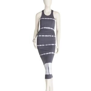 Michael Stars Tie Dye Midi Tank Dress Gray White Ruched Size Large